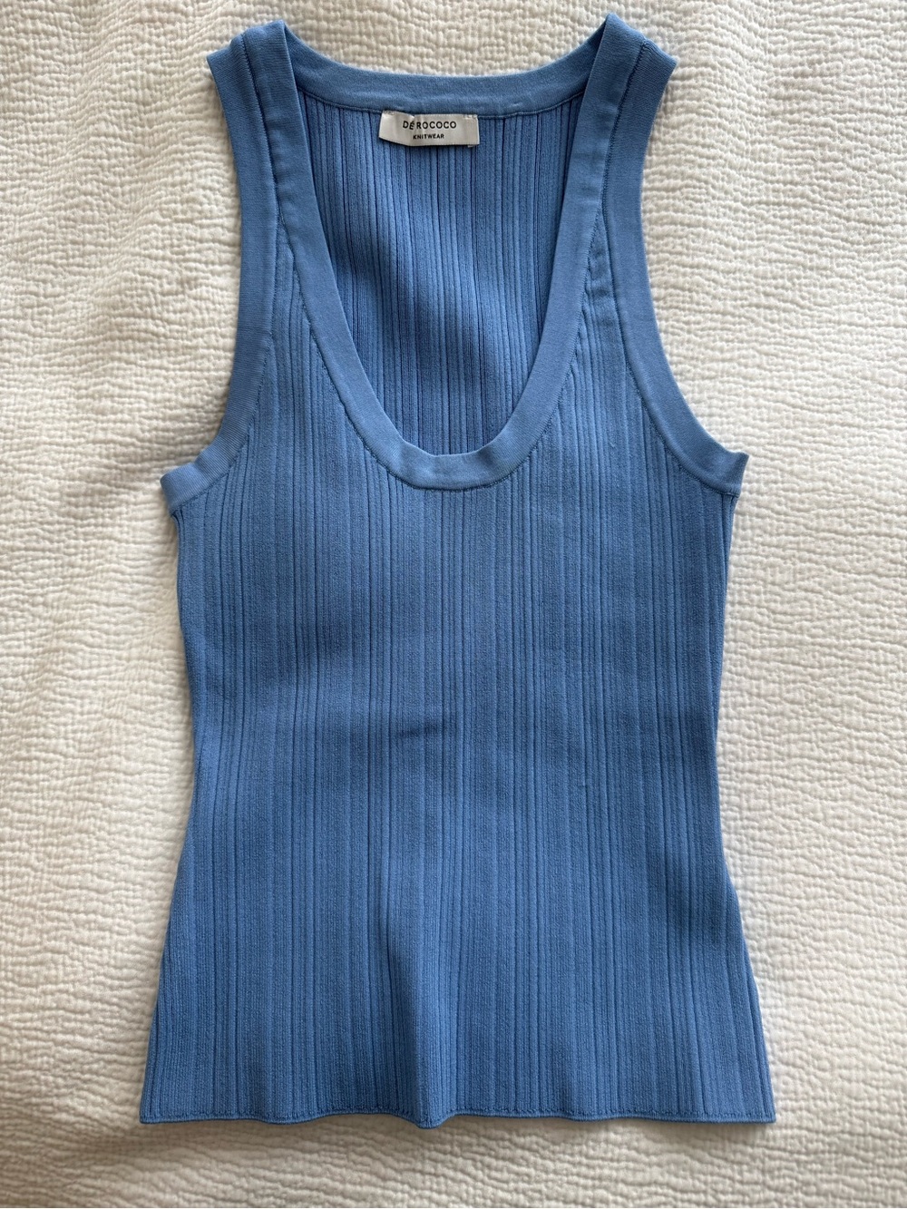 De Rococo Deep Scoop Ribbed Tank Top in Light Blue